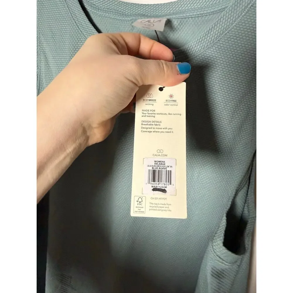 Calia Carrie Underwood Bubble Mesh High Low Tank Top Blue Agave XXL NEW Athletic - Picture 6 of 8
